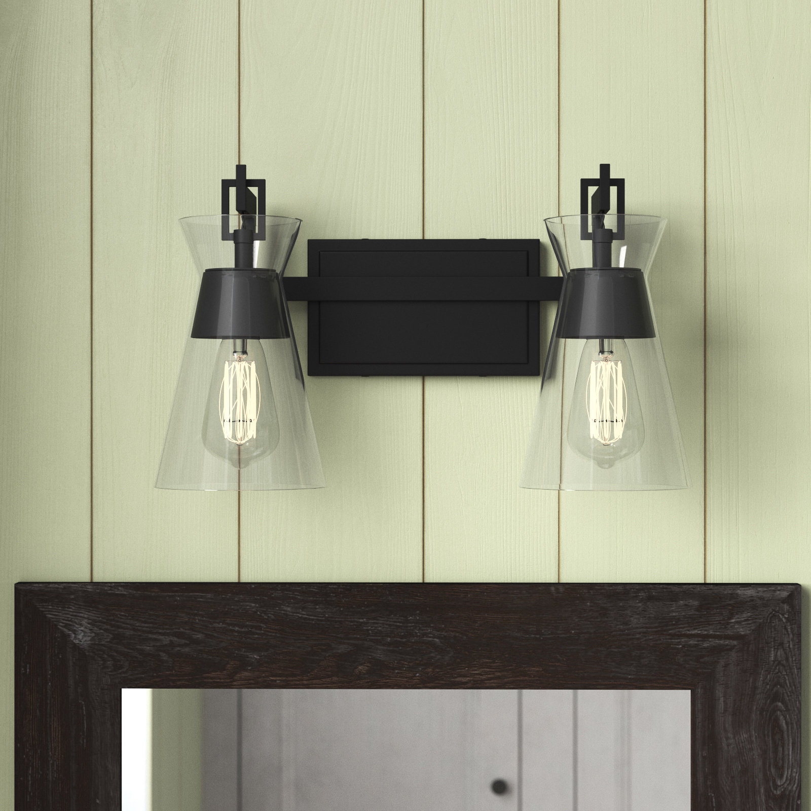Kesia Bath Sconce, Black, 2 Lights, 9.5" H x 16" W x 16" D