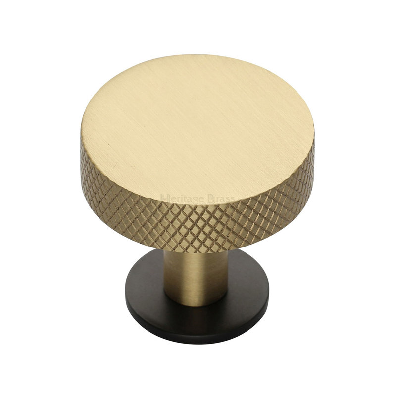 Heritage Brass Cabinet Knob Knurled Disc Design with Rose, 3.2cm