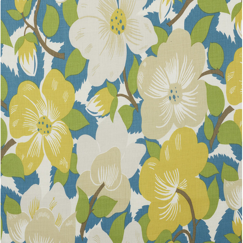 Tissu magnolias, Citron / paon