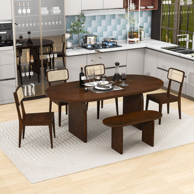 Ensemble de salle à manger ovale 6 pièces avec banc, table de cuisine moderne pour 6