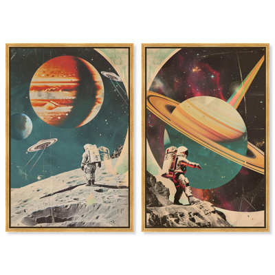 Ensemble de deux toiles « Cosmic Voyage » pour la décoration murale sportive par Art Remedy, cadre noir, 10 x 15