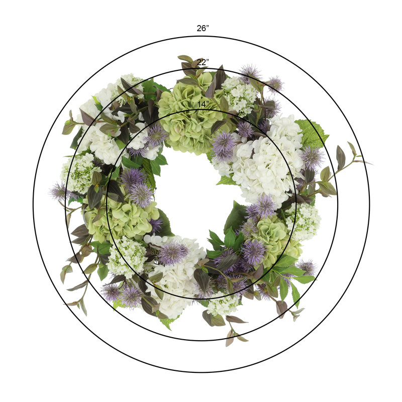 22" Grapevine Wreath with Hydrangeas and Thistle