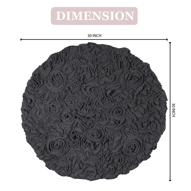 Taki Cotton Round Bath Rug, 30" Round, Gray