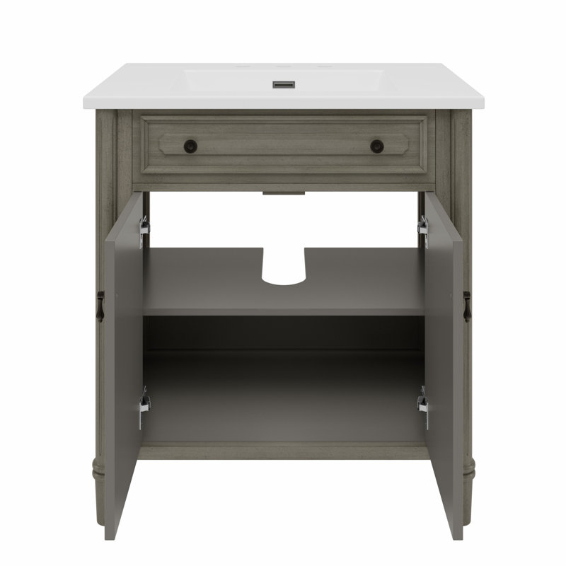 Meuble-lavabo vintage avec lavabo, Gris antique
