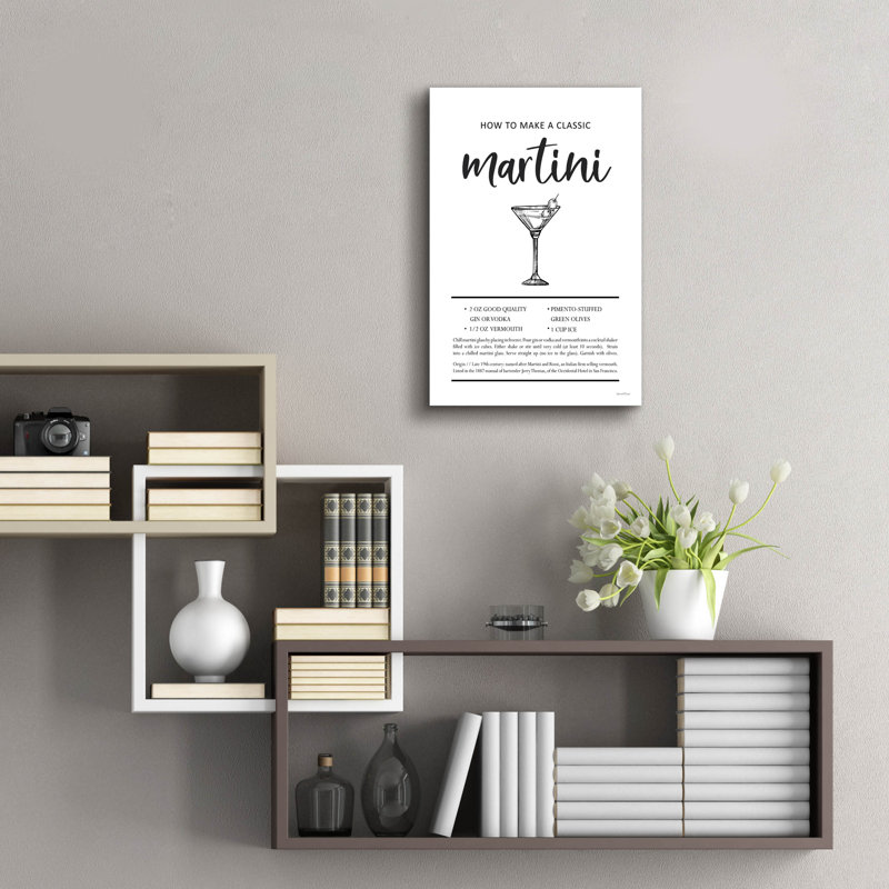  «Martini» par 16 po x 24 po, art mural en verre acrylique à lettres et doublé, H 24 po x l 16 po