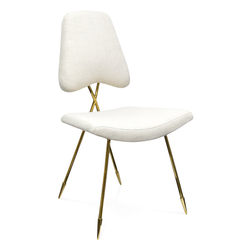 Belgium Stone Linen Upholstered Side Chair with Brass Frame