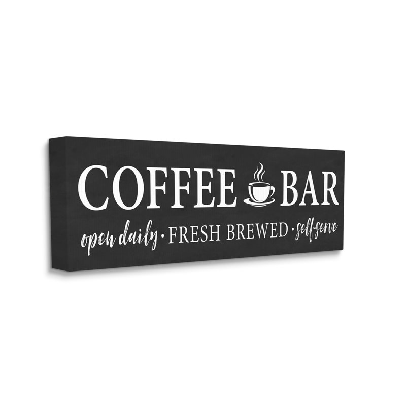 Coffee Bar Open Sign Casual Black Design Stretched Canvas Wall Art by Lettered and Lined, 10" H x 24" W x 1.5" D