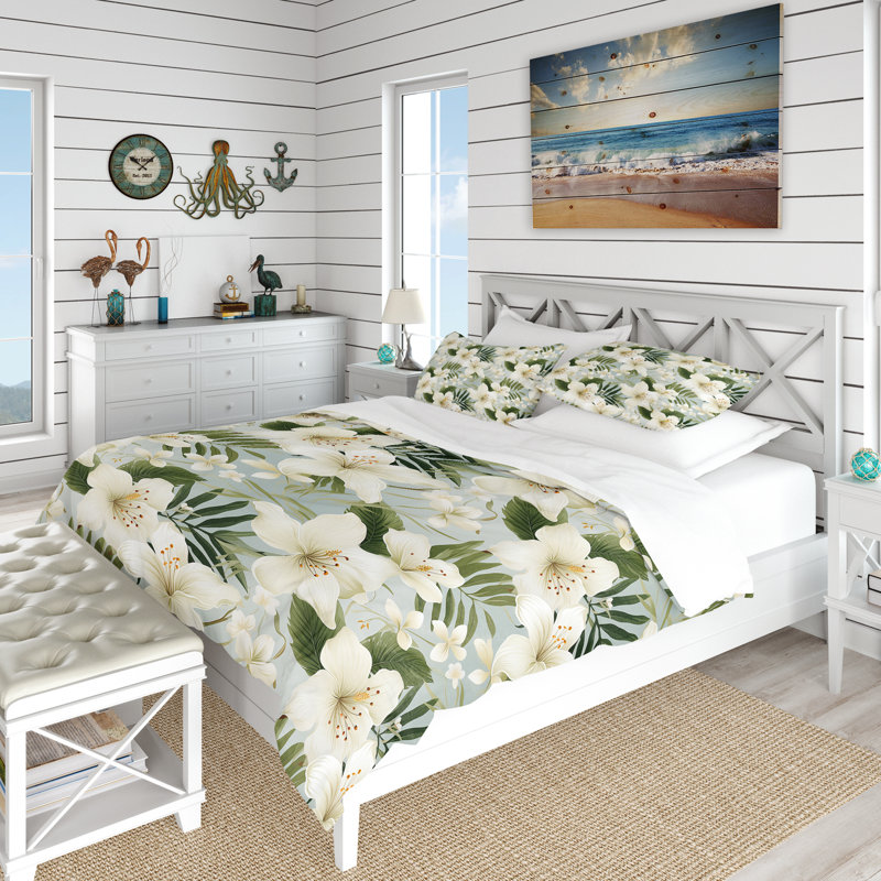 Minimalist Flora Tropical Pattern Duvet Cover, King Duvet Cover + 2 King Shams