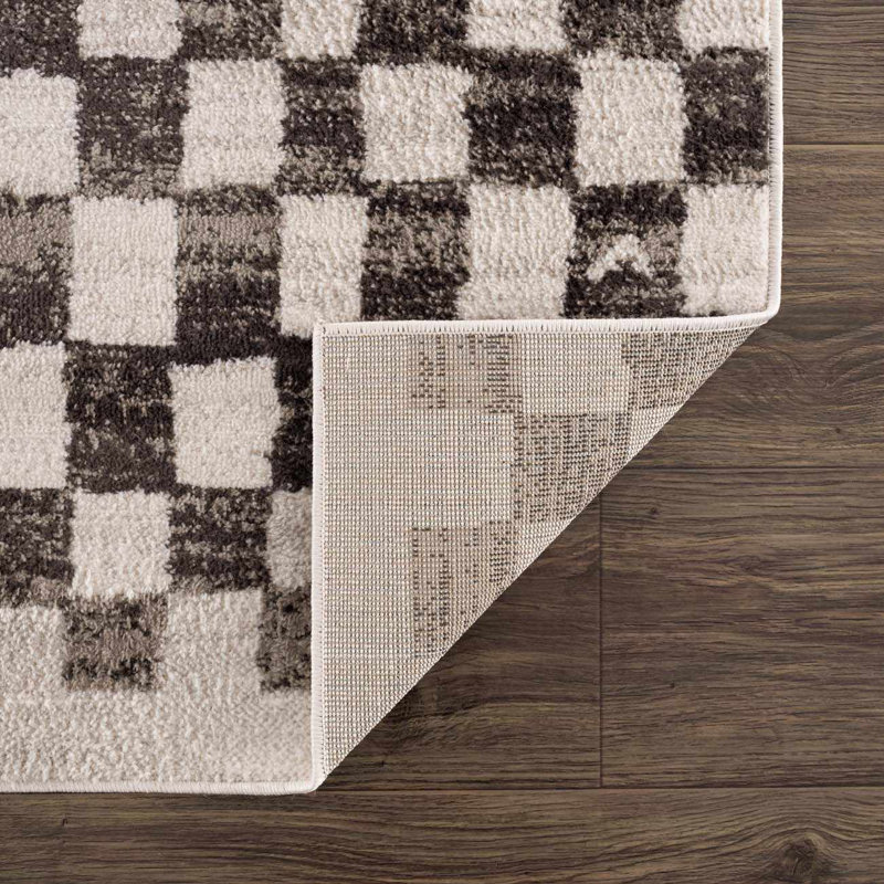 Tapis gris anthracite / crème / gris foncé à carreaux Jasha, Gris anthracite, Rectangle 5 pi 3 po x 7 pi