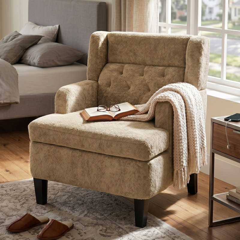 Fauteuil d'appoint capitonné, Brown Plush Fabric