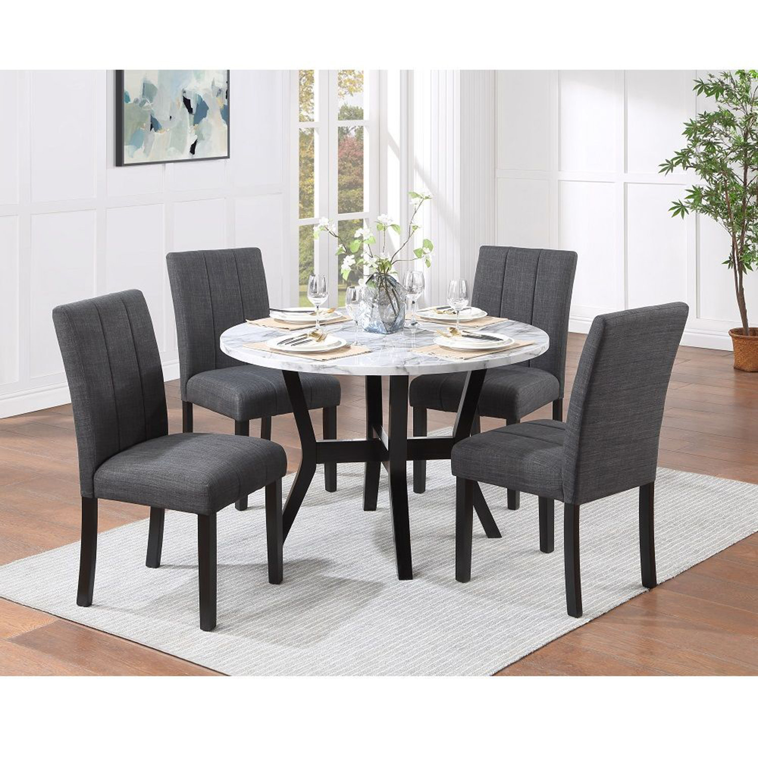 Lark Manor Ardme 5 - Piece Stone Top Trestle Dining Set 