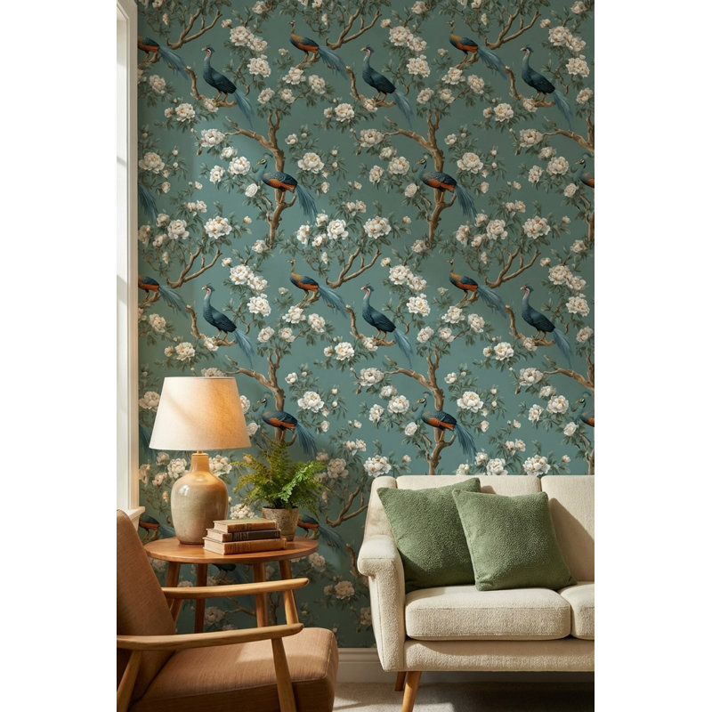 Papier peint floral oiseaux traditionnels amovibles, Peler et coller