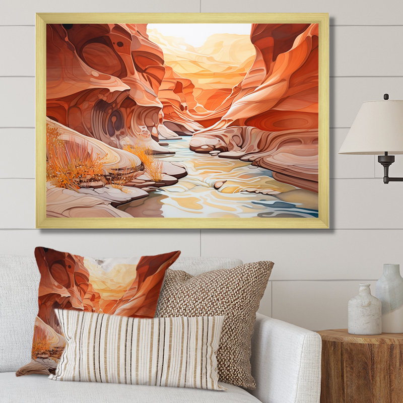 Canyon Antelope liquide Art V - Canyon, reproduction d'art sur toile encadrée, Cadre doré simple