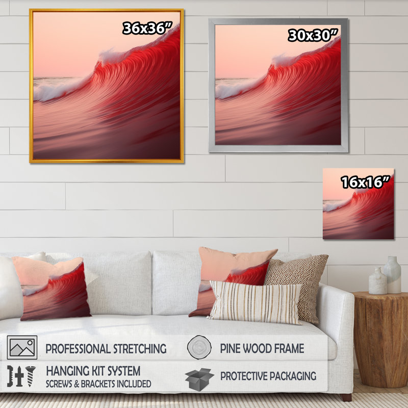 Minimalisme vague rouge, paysage sur toile, H 36 po x l 36 po x P 1,5 po, Cadre flottant noir