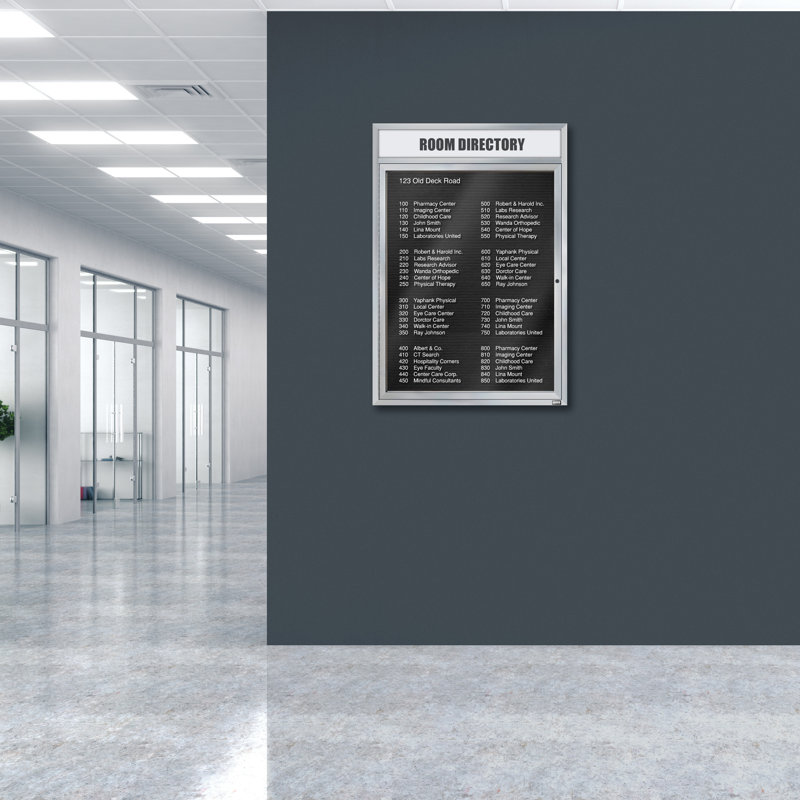 Carte à fixation murale délimitée directory cabinet, Clair satiné anodisé, Un, H 48 po x l 36 po