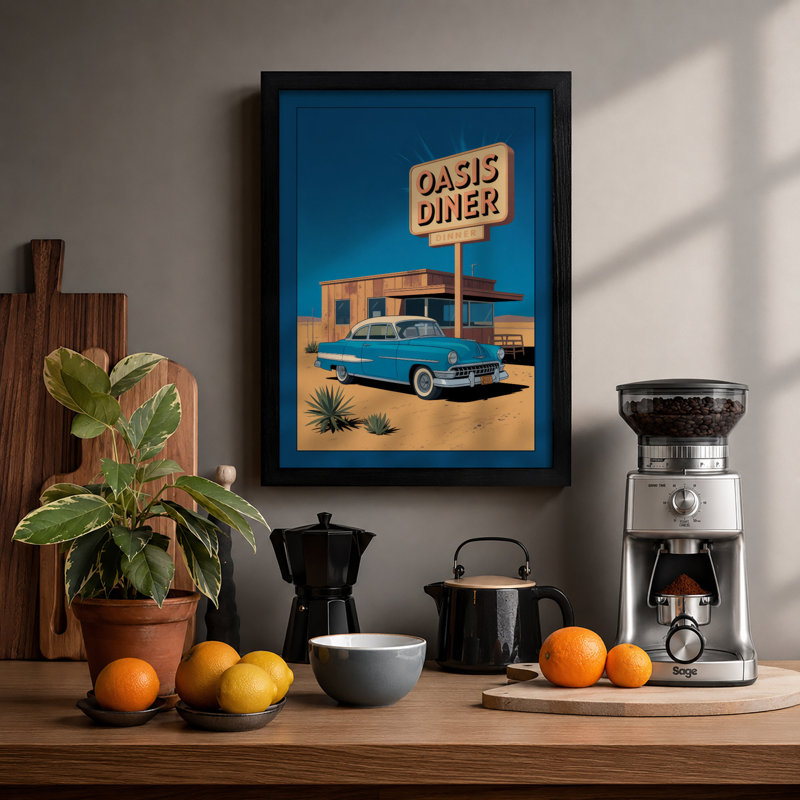 Oasis Diner Retro - Framed Print, Black, A3 - 42.0 x 29.7 cm