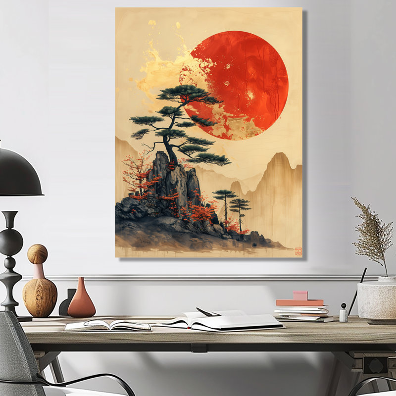 Décoration murale noire, orange, Japon, bonsaï, Japon, Métal métal, H 32 po x l 24 po x P 1 po
