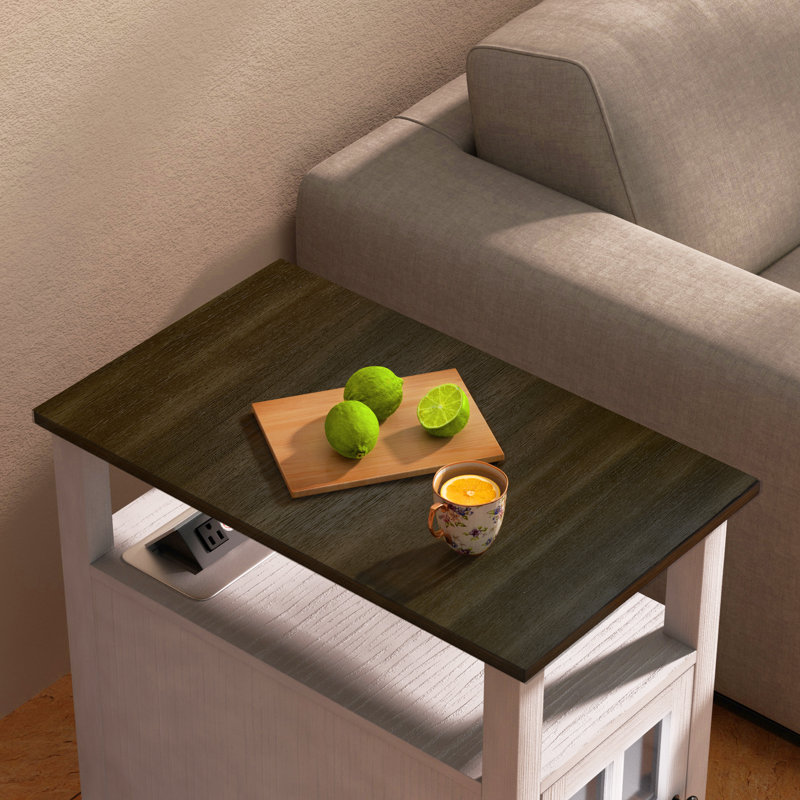 Boxley End Table and Built-In Outlets, Brown Top/Whitewash Base