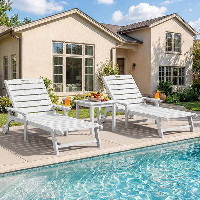 HDPE Chaise Lounges – Adjustable 5-Position Outdoor Recliners with Wheels & Cup Holders, Weather-Resistant for Patio, Pool, Garden,  1 Pcs, White