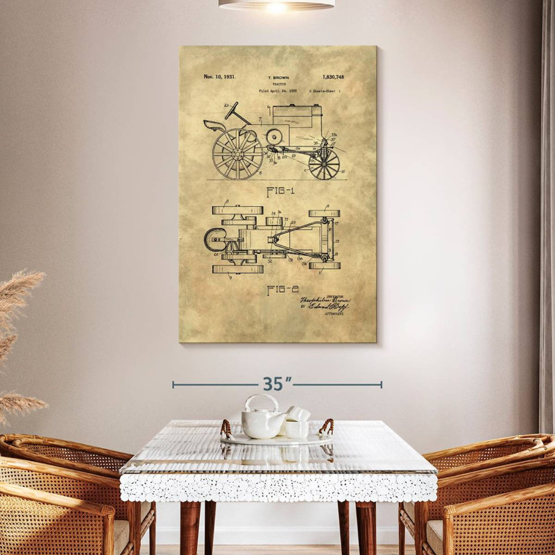 Tractor Blueprint Industrial Farmhouse, 51" H x 34" W