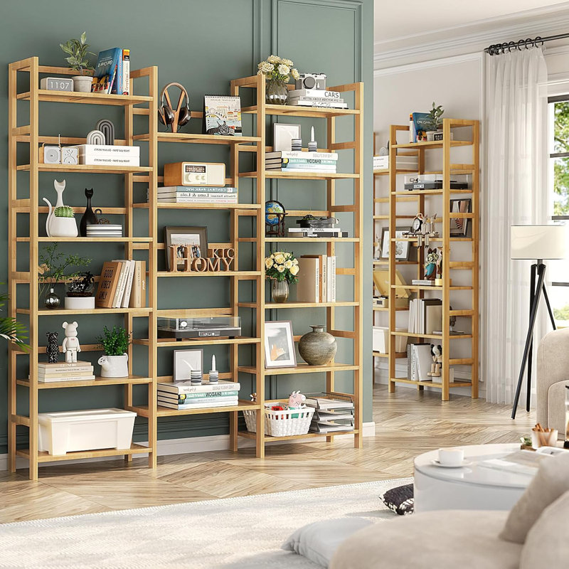 Bamboo Three Width Shallow Bookshelf And Bookshelf