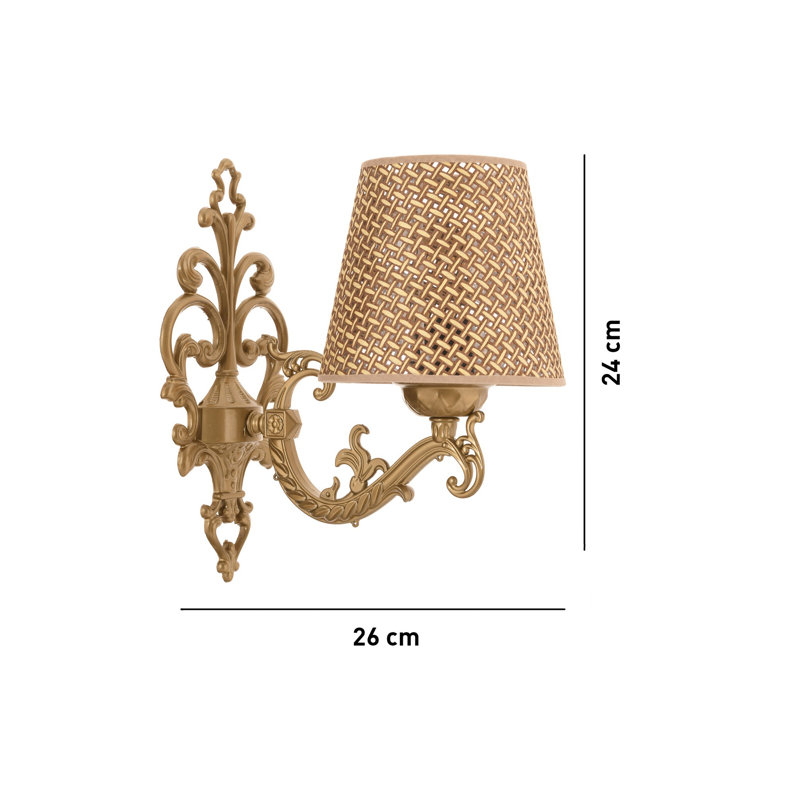 Lampe murale élégante avec corps en métal, finition naturelle et dorée, 9,8 po x 3,9 po x 5,1 po | 1 x douille E27 de 40 W maximum (ampoule non incluse) | Éclairage élégant pour la décoration intérieure, classé IP20, parfait pour le salon et la chambre à coucher