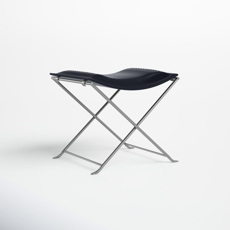 Sanford Iron Accent Stool, Black/Silver Genuine Leather