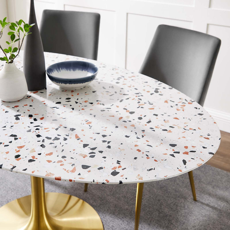 Modway Lippa 60" Oval Terrazzo Dining Table, Gold