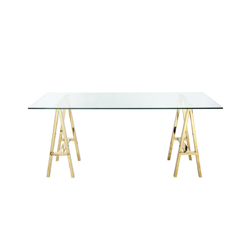 Brady Glass Desk, 30" H x 55" W x 30" D, High Polish Gold