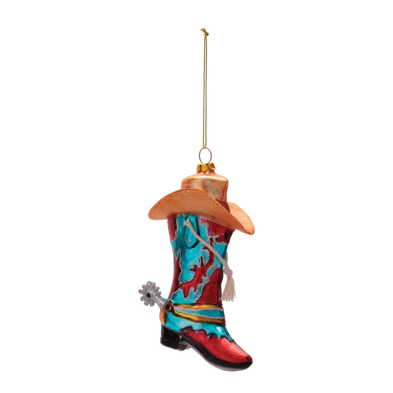 Ornements de botte en verre et chapeau de cowboy en verre (ensemble de 6)