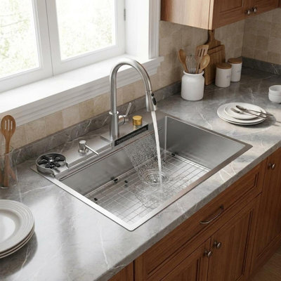 Combo de 30 po x 22 po en nickel brossé pour poste de travail et robinet escamotable