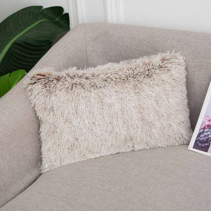 Housse de coussin en fausse fourrure , Kaki