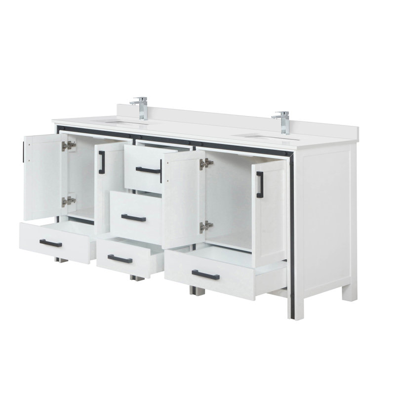 Meuble-lavabo double blanc 72 po X P 22 po D, ensemble de comptoir en quartz blanc et robinet, Blanc, 72"