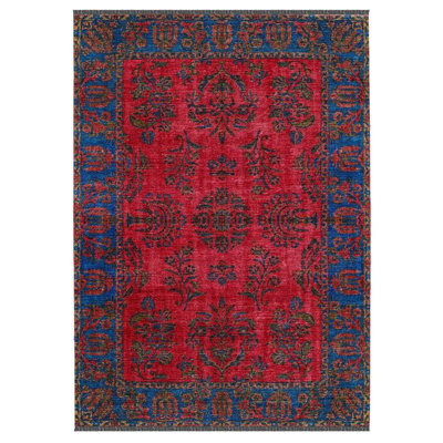 Cece Oriental Red Blue Machine Woven Cotton Polyester Area Rug