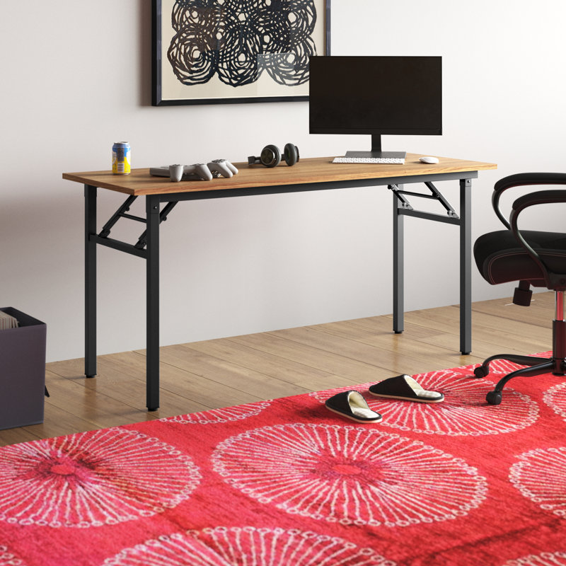 Katie Adjustable Metal Base Computer Desk, Teak/Black, 29.5" H x 62" W x 23.6" D
