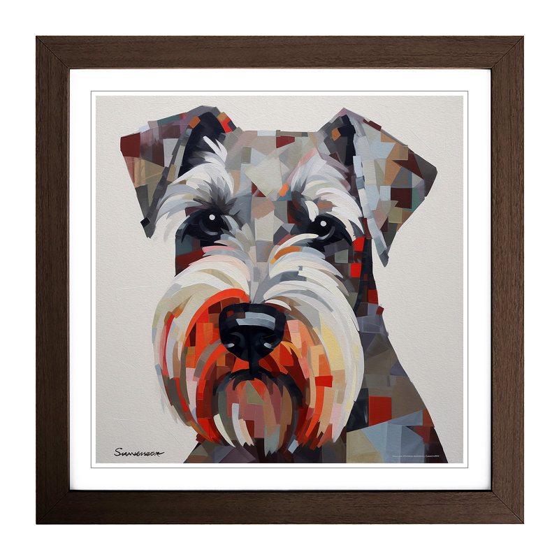 Schnauzer Constructivism - Single Picture Frame Print on Wood, Walnut