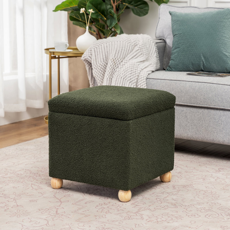 17 Inches Square Ottoman With Storage, Dark Green