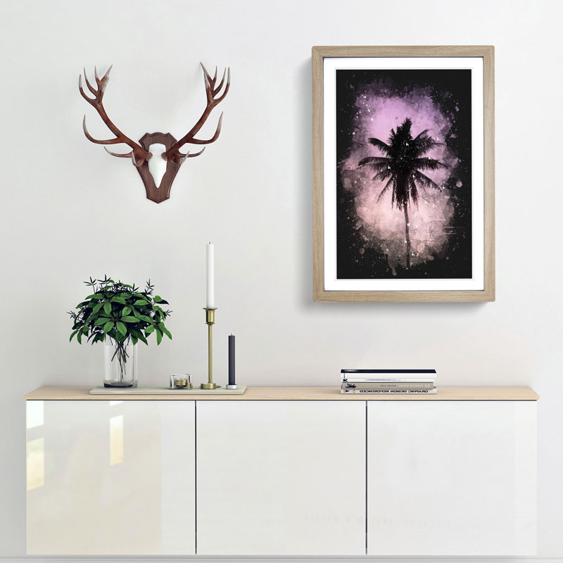 Summer Palm Tree - Framed Print, 63cm H x 45cm W x 2cm D, Oak Framed