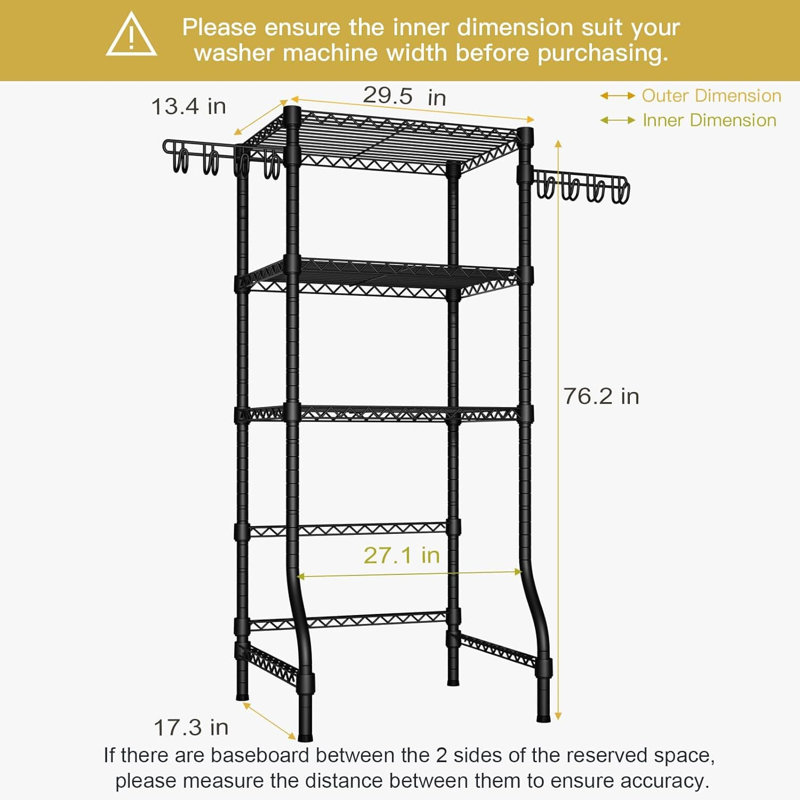 Mini-étagère de rangement pour la salle de lavage U8, étagère au-dessus de la laveuse et de la sécheuse avec grilles réglables, cadre en métal robuste pour détergent à lessive et fournitures