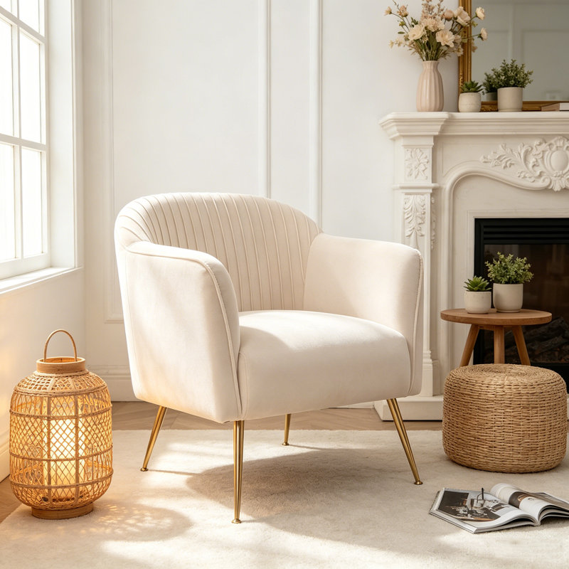 Fauteuil de chambre Modern Velvet, Beige