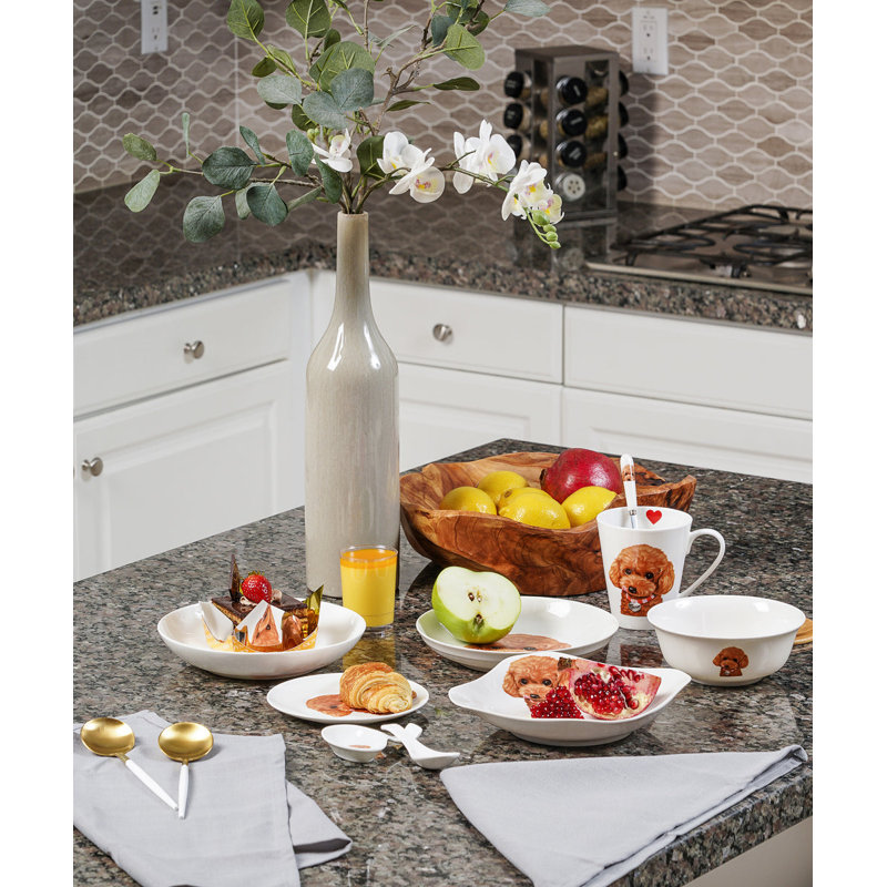 Service de table en porcelaine 11 pièces - Caniche (rouge)