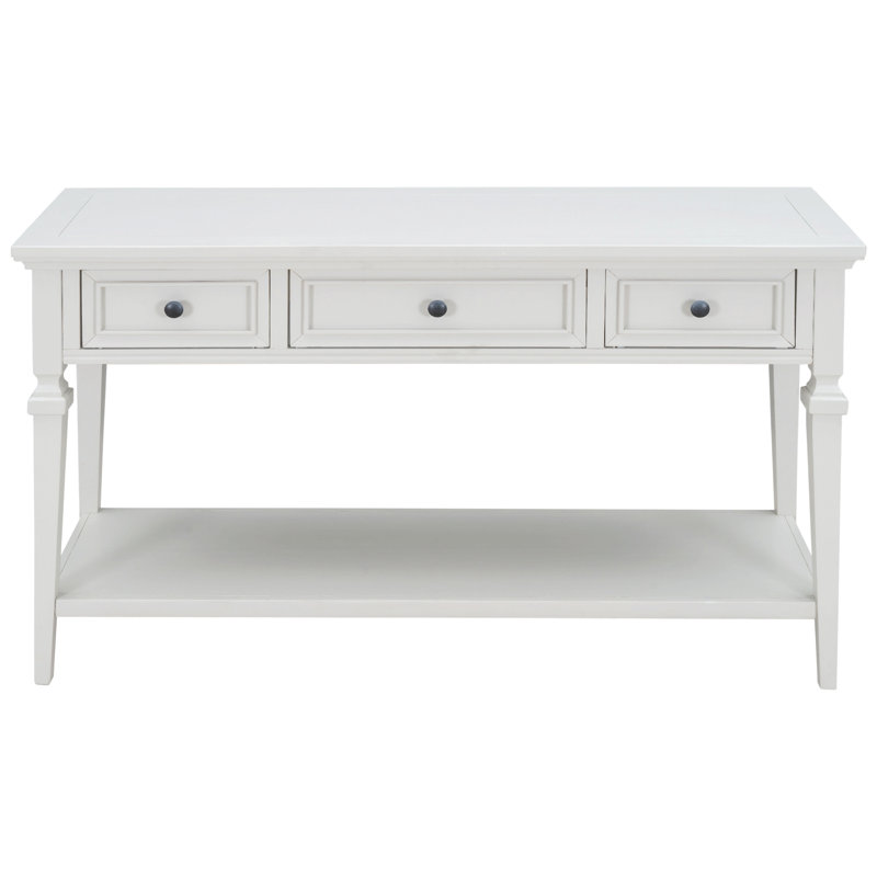 Console de style rétro classique avec trois tiroirs supérieurs et une tablette inférieure de style ouvert, facile à assembler