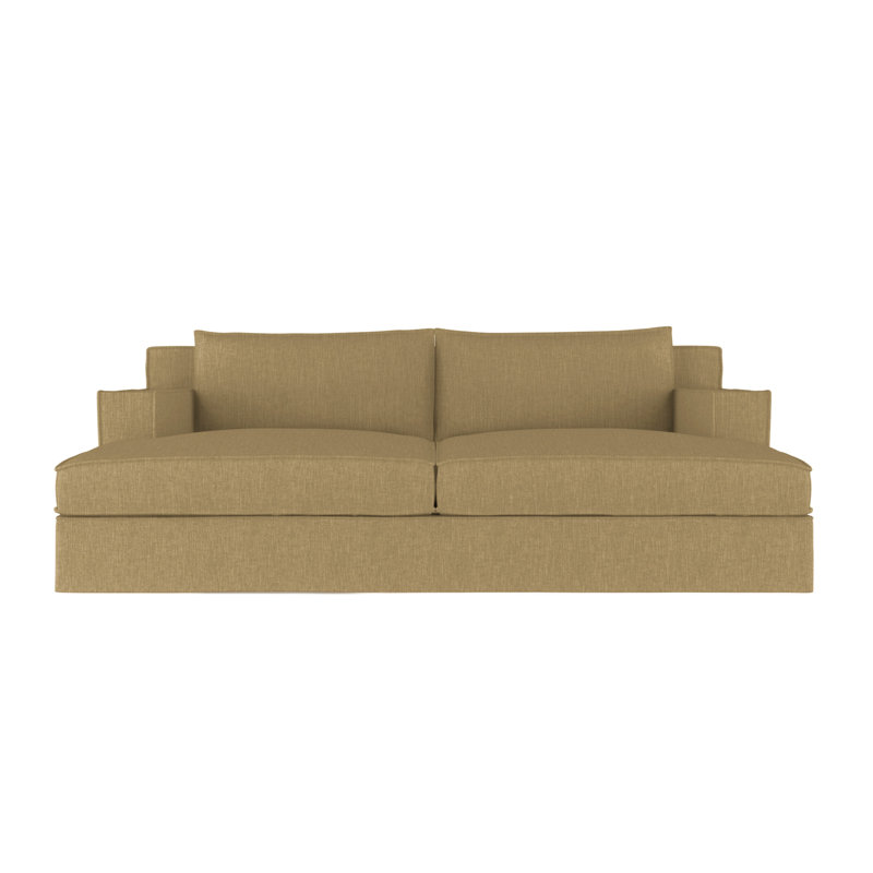 Mulberry Square Track-Arm Daybed with Flange Seam, Box Weave Linen Marzipan, Weathered
