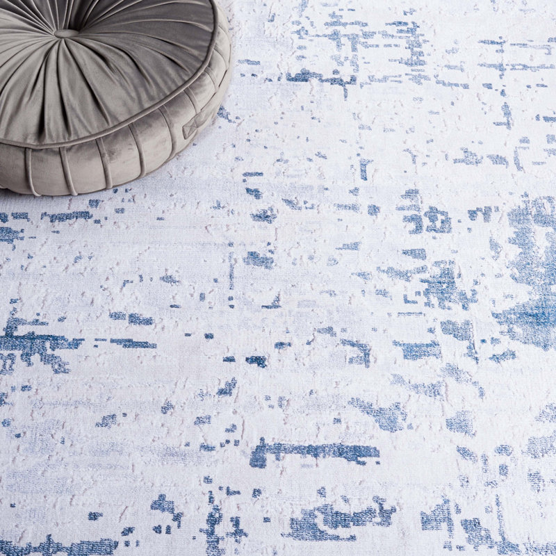 Tapis abstrait gris en polyester tissé à la machine, Rectangle de 5 pi x 8 pi