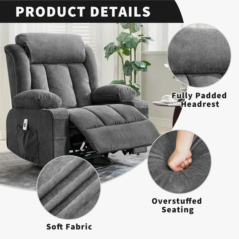 Fauteuil inclinable avec chaleur et massage, fauteuils inclinables surdimensionnés avec télécommande, Gris