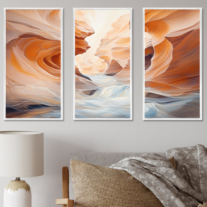 Canyon Antelope liquide Art III - ensemble de décoration murale Canyon, Cadre flottant blanc, H 40 po x l 60 po x P 1 po