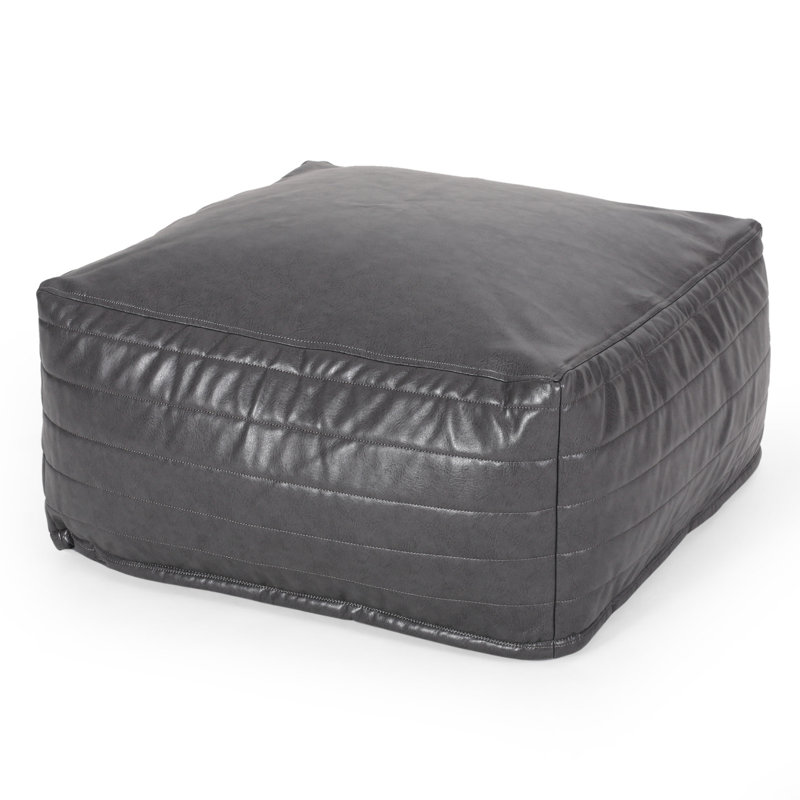 Faux Leather Rectangle Pouf, Gray Faux Leather
