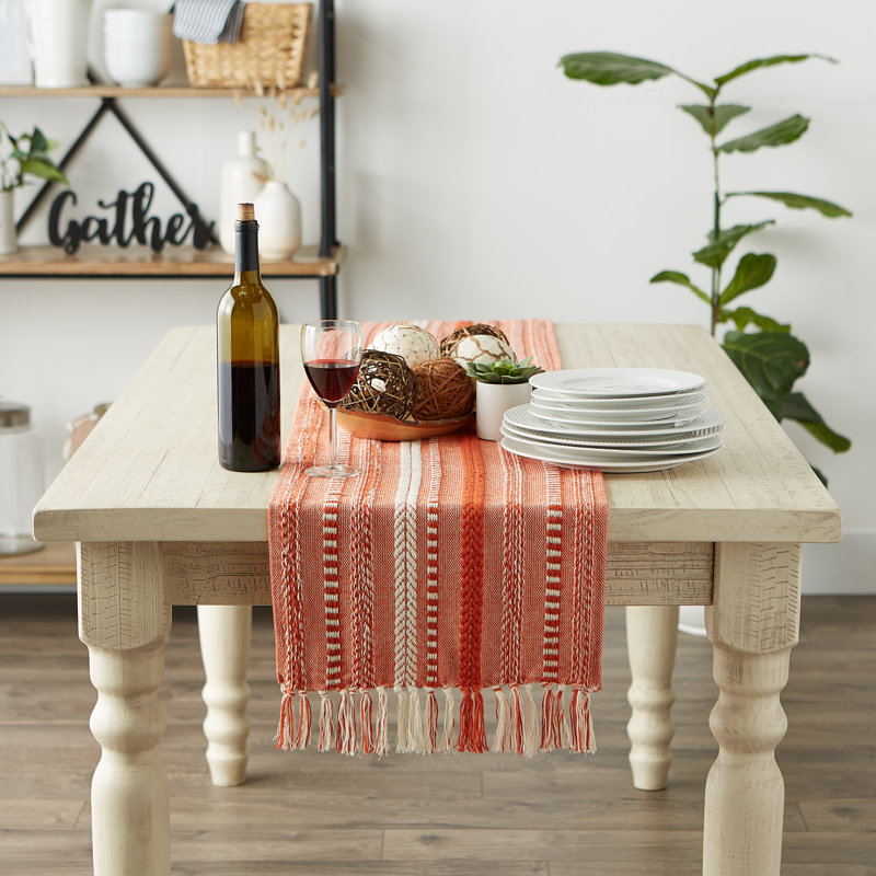 Leore Striped 100% Cotton Table Runner, 108" x 15", Orange