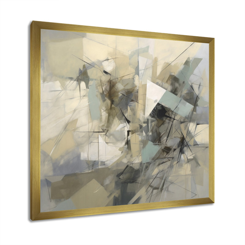 Kirree gris beige mélange géométrique III sur toile, H 30 po x l 30 po x P 1 po, Cadre flottant doré