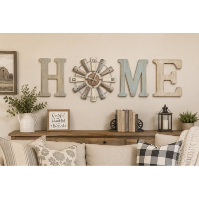 Farmhouse Home Signs with Windmill Clock Wal